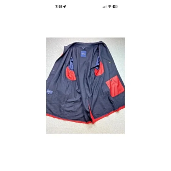 Nautica Jacket Mens 42R Red Snap Front Wool Blend‎ Lined Car Coat Pockets Navy